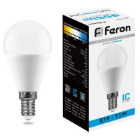 Лампа светодиодная,  (11W) 230V E14 6400K G45, LB-750, Feron 25948