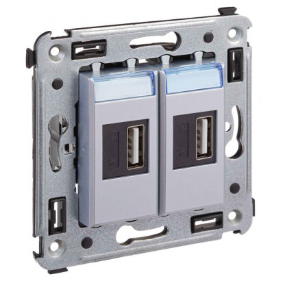 4404543 - ДКС USB зарядное устройство в стену, "Avanti", "Закаленная сталь"