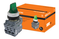 Переключатель на 2 положения с фиксацией M2SS1-21G короткая ручка(LED) d22мм/220B 1з+1р зеленый TDM Electric, SQ0747-0071