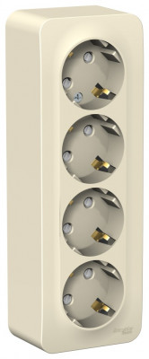 BLANCA О/У РОЗЕТКА 4-я с заземл. со шторк. изолирующая пластина,16А, 250В, МОЛОЧНЫЙ