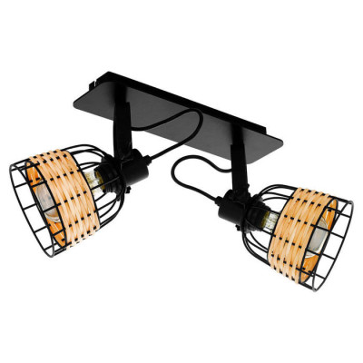 Eglo 43325 Спот ANWICK 1, 2x40W(E27), сталь, черный/ротанг, натуральный