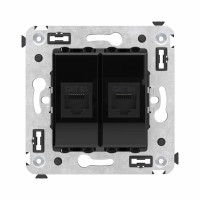 DKC Компьютерная розетка RJ-45 без шторки в стену, кат.6А двойная, "Avanti", "Черный квадрат"