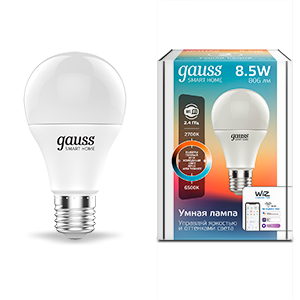 Gauss Лампа Smart Home A60 8,5W 806lm 2700-6500К E27 изм.цвет.темп.+диммирование LED, 1130112