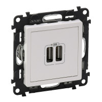 Legrand Valena LIFE.Зарядное устройство с двумя USB-разьемами 240В/5В 1500мА.С лицевой панелью.Белое, 753412