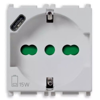 Vimar Розетка 2P+T 16A универсальная + USB-C зарядка 5В 3А серебристая, 14210.USB.SL