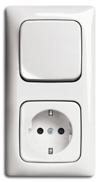 ABB Блок: Выключатель 1-клавишный с розеткой 2к+з, цвет - белый, серия Reflex - Linear
