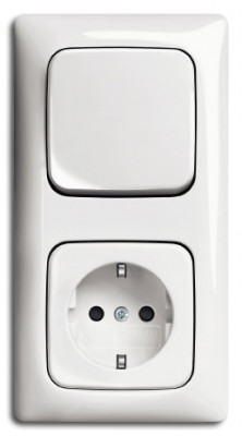ABB Блок: Выключатель 1-клавишный с розеткой 2к+з, цвет - белый, серия Reflex - Linear