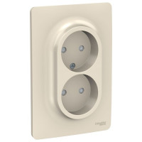розетка двойная, со шторками, без заземления, винт. зажим., бежевый