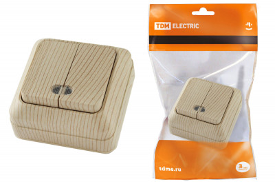 Выключатель 2-кл. открытой установки с подсветкой IP20 10А, сосна "Ладога" TDM Electric, SQ1801-0046