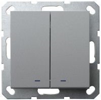 Выключатель двухклавишный со светодиодами 10A 250V~ с накладкой, цвет Алюминий, G3023NS, Jasmart Electric