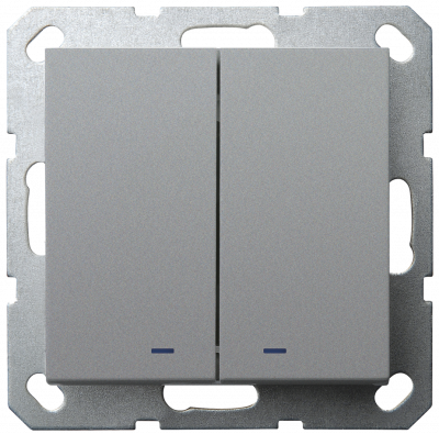 Выключатель двухклавишный со светодиодами 10A 250V~ с накладкой, цвет Алюминий, G3023NS, Jasmart Electric