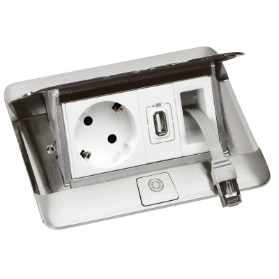 Legrand Выдвижной блок в стол, с комплектом для монтажа, 4 модуля, цвет нержавеющая сталь, для монтажа ЭУИ, 654000