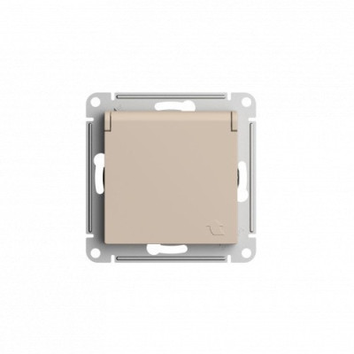 ATN001246 - ATLASDESIGN РОЗЕТКА с заземлением со шторками с крышкой, 16А, IP20, механизм, ПЕСОЧНЫЙ, Systeme Electric
