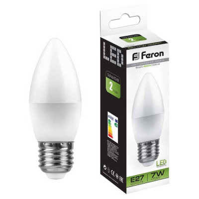 Лампа светодиодная, (7W) 230V E27 4000K C37, LB-97, Feron 25759