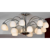 LUSSOLE APIRO Люстра потолочная, цвет основания - хром, плафон - стекло (цвет - белый), 15x60W E27, LSF-2403-15