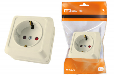Розетка 2П+З открытой установки с з/ш IP20 16А, слоновая кость "Ладога" TDM Electric, SQ1801-0064
