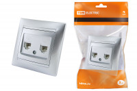 Розетка двойная телефонная RJ11  серебр. металлик "Лама" TDM Electric, SQ1815-0218