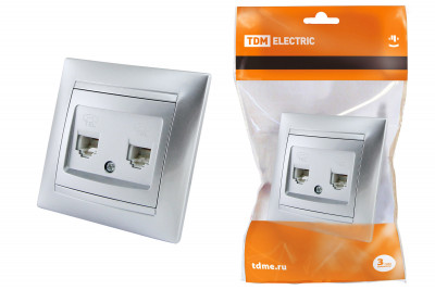 Розетка двойная телефонная RJ11  серебр. металлик "Лама" TDM Electric, SQ1815-0218