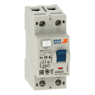 ВДТ без защиты от сверхтоков OptiDin DM63-2363-AС-УХЛ4 (2P, 63, 100mA), КЕАЗ, 254187