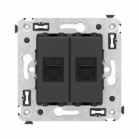 DKC Компьютерная розетка RJ-45 без шторки в стену, кат.6А двойная, "Avanti", "Черный матовый"