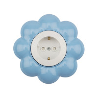 Розетка одноместная HAPPY Цветок с/у, с/з, со шторками, белая/голубая KRANZ, KR-78-0628