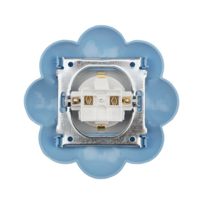 Розетка одноместная HAPPY Цветок с/у, с/з, со шторками, белая/голубая KRANZ, KR-78-0628