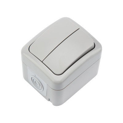 Выключатель двухклавишный Mini OG IP54 о/у, серый KRANZ, KR-78-0833