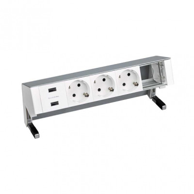 Simon 400 Настольный x5 розеточный блок, 3x2P+E, 2xUSB з/у, 1 пустой модуль, Алюминий,, 42523000-133