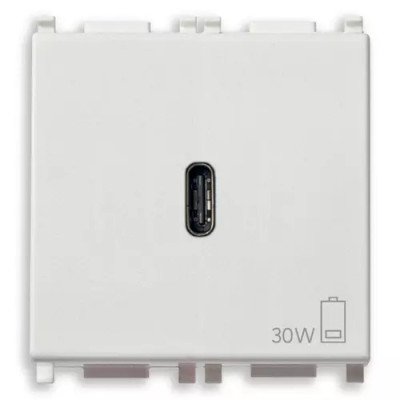 Vimar Зарядное устройство, поддерживающее быструю зарядку, с разъемом USB-C 30W, 2 модуля, белое, 14298