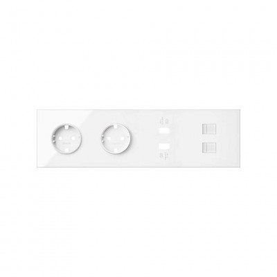 Simon 10020403-130 Кит 4 поста, фронт. Накладка на 2 розетки Schuko + 2 з/у USB SC + 2 розетки RJ45 цвета белый глянец S100