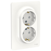 Unica New Розетка двойная, со шторками, 2х(2К+З) винт. зажим., белый Unica New Розетка двойная, со шторками, 2х(2К+З) винт. зажим., белый