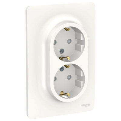 Unica New Розетка двойная, со шторками, 2х(2К+З) винт. зажим., белый