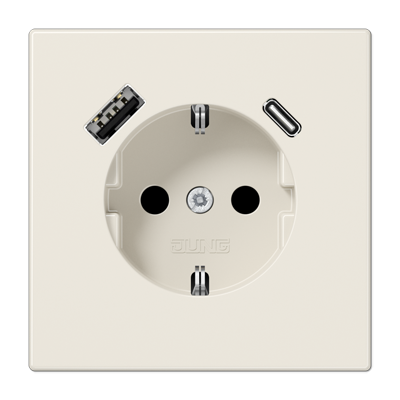 Розетка SCHUKO® с USB-зарядным устройством, тип A + тип С; термопласт; слоновая кость, LS1520-15CA