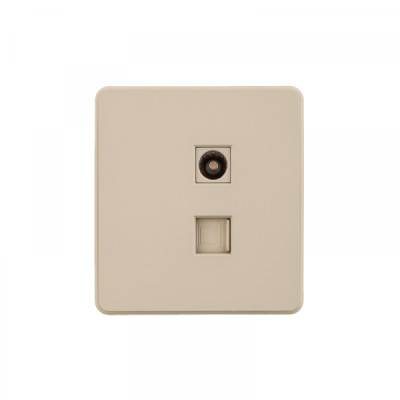 KRANZ ROUND Розетка компьютерная RJ45 кат6 + TV с/у шелк, с 1-пост. рамкой, KR-78-0722-7