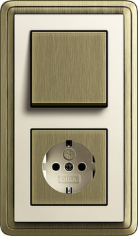 Gira Выключатель 1-клавишный с розеткой 2к+з, Бронза-Кремовый, серия Classix