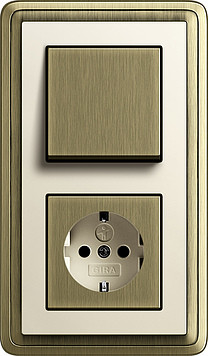 Gira Выключатель 1-клавишный с розеткой 2к+з, Бронза-Кремовый, серия Classix