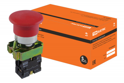 Кнопка BС42 "Грибок" без подсветки красный 1р TDM Electric, SQ0704-0059