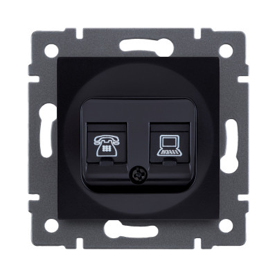 Розетка двойная RJ11 + RJ45 Cat.5, черный Kollinger REA-011BK для Aspekt, Eleganz, Reflex