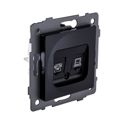 Розетка двойная RJ11 + RJ45 Cat.5, черный Kollinger REA-011BK для Aspekt, Eleganz, Reflex