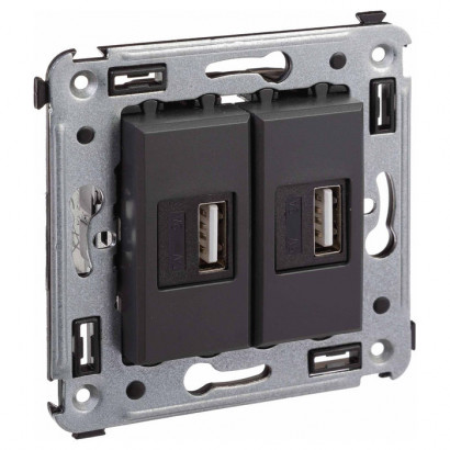 4412543 - ДКС USB зарядное устройство в стену, "Avanti", "Черный матовый"