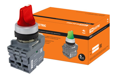 Переключатель на 2 положения с фиксацией M2SS1-21R короткая ручка(LED) d22мм/220B 1з+1р красный TDM Electric, SQ0747-0070