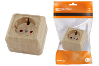 Розетка 2П+З открытой установки с з/ш IP20 16А, сосна "Ладога" TDM Electric, SQ1801-0054