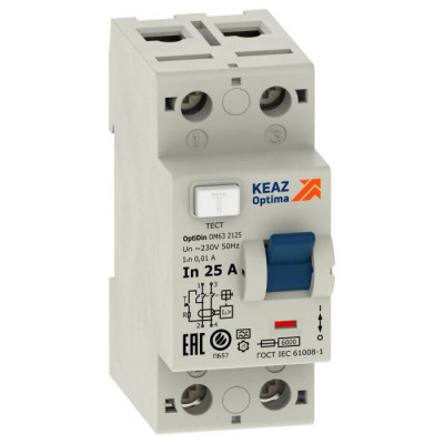 ВДТ без защиты от сверхтоков OptiDin DM63-2363-A-УХЛ4 (2P, 63, 100mA), КЕАЗ, 254287