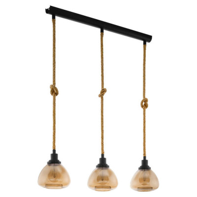 43192 Подвес RAMPSIDE, 3х28W(E27), L895, B195, H1230, сталь, черный, канатные веревки/стекло с напыл