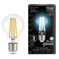 Лампа Gauss Filament А60 15W 1450lm 4100К Е27 LED 1/10/40, 102902215