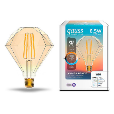 Лампа Gauss Smart Home Filament Diamond 6,5W 720lm 2000-5500К E27 изм.цвет.темпр.+дим. LED 1/40, 1370112