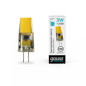 Gauss Лампа Elementary G4 12V 3W 210lm 4100K силикон LED 1/20/200, 18723