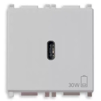 Vimar Зарядное устройство, поддерживающее быструю зарядку, с разъемом USB-C 30W, 2 модуля, серебро, 14298.SL