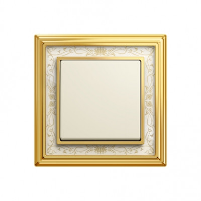 Выключатель 1-клавишный, цвет Слоновая кость - Латунь полированная, белая роспись, серия Династия