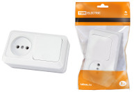 Блок комбинированный выкл. 1-кл. 10А + розетка 2П 10А 250В БКВР IP20 белый "Ладога" TDM Electric, SQ1801-0105